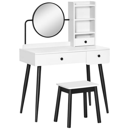 Dressing Table Set with Mirror, Stool, 3 Drawers & Shelves for Bedroom - White