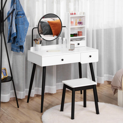 Dressing Table Set with Mirror, Stool, 3 Drawers & Shelves for Bedroom - White