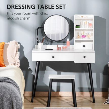 Dressing Table Set with Mirror, Stool, 3 Drawers & Shelves for Bedroom - White