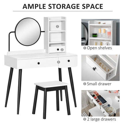 Dressing Table Set with Mirror, Stool, 3 Drawers & Shelves for Bedroom - White