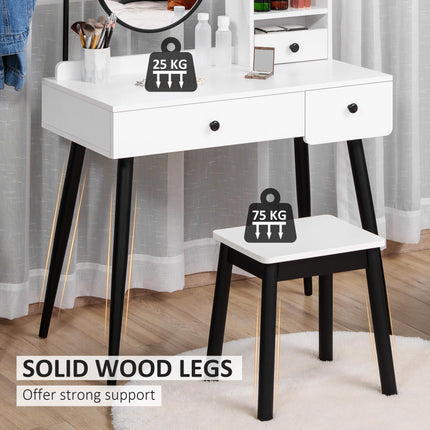 Dressing Table Set with Mirror, Stool, 3 Drawers & Shelves for Bedroom - White