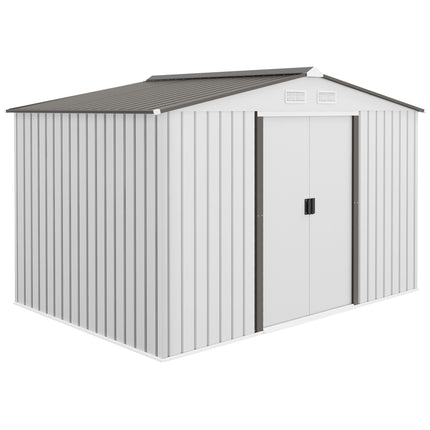 9 x 6ft Metal Garden Storage Shed with Floor and Ventilation - Silver