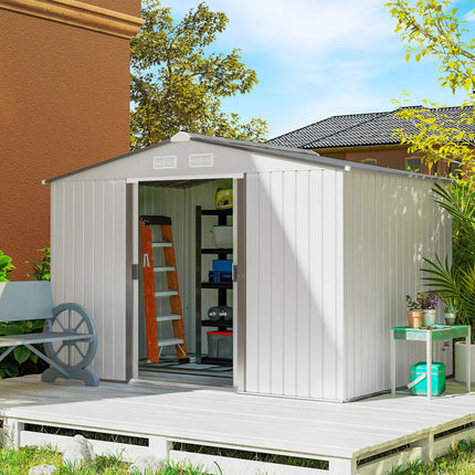 9 x 6ft Metal Garden Storage Shed with Floor and Ventilation - Silver