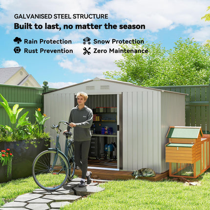9 x 6ft Metal Garden Storage Shed with Floor and Ventilation - Silver