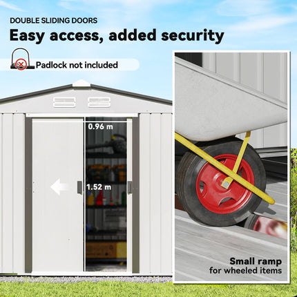 9 x 6ft Metal Garden Storage Shed with Floor and Ventilation - Silver
