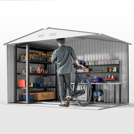 9 x 6ft Metal Garden Storage Shed with Floor and Ventilation - Silver