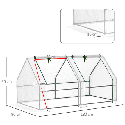 Mini Greenhouse with Steel Frame and Zippered Window 180x90x90cm - White