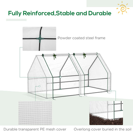 Mini Greenhouse with Steel Frame and Zippered Window 180x90x90cm - White