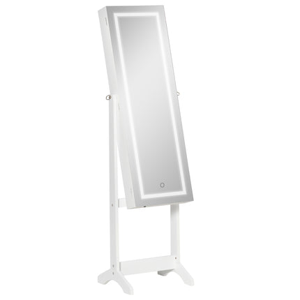 Lockable Jewellery Cabinet with LED Light and Full-Length Mirror for Bedroom Dressing Room - White