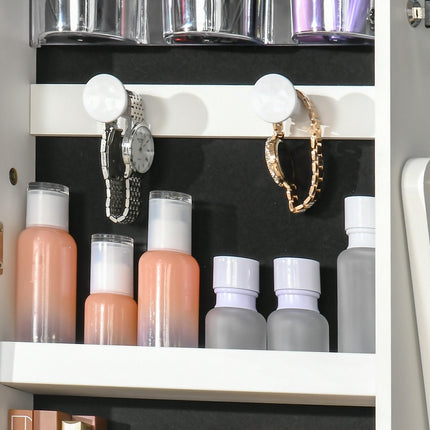 Lockable Jewellery Cabinet with LED Light and Full-Length Mirror for Bedroom Dressing Room - White