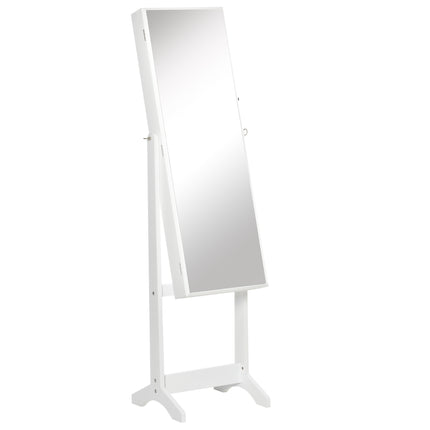 Lockable Jewellery Cabinet with Adjustable Full-Length Mirror and Organiser for Bedroom Dressing Room - White