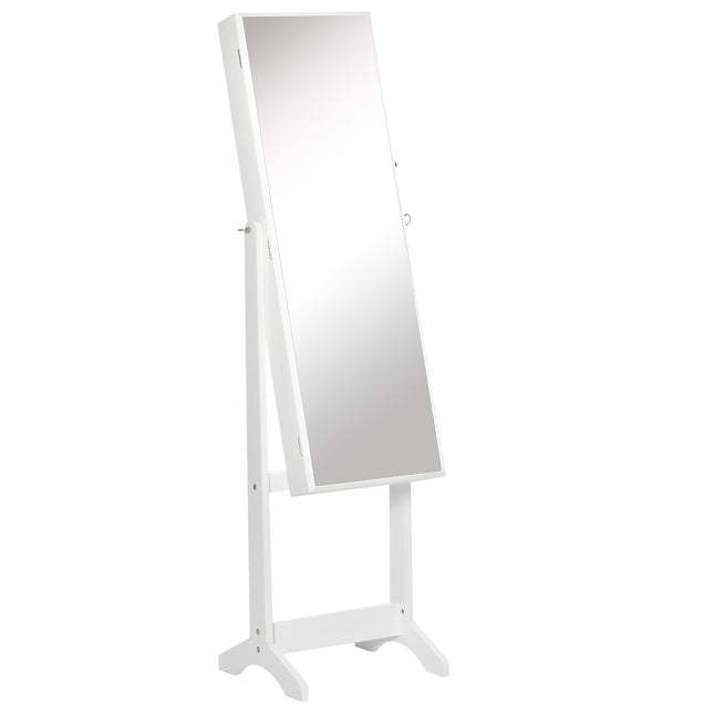 Lockable Jewellery Cabinet with Adjustable Full-Length Mirror and Organiser for Bedroom Dressing Room - White