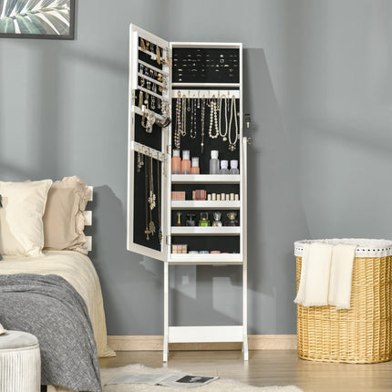 Lockable Jewellery Cabinet with Adjustable Full-Length Mirror and Organiser for Bedroom Dressing Room - White
