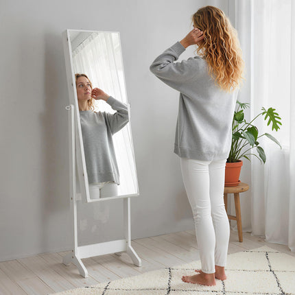 Lockable Jewellery Cabinet with Adjustable Full-Length Mirror and Organiser for Bedroom Dressing Room - White