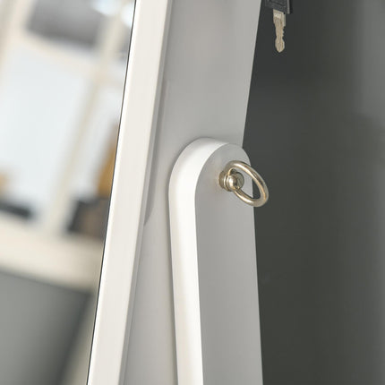 Lockable Jewellery Cabinet with Adjustable Full-Length Mirror and Organiser for Bedroom Dressing Room - White