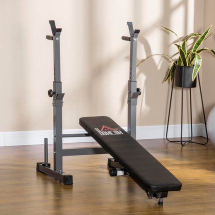 Adjustable Foldable Weight Bench with Barbell Rack & Dip Station for Home Gym - Black and Grey