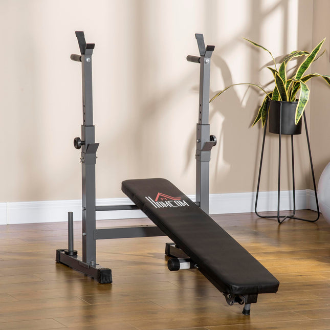 Adjustable Foldable Weight Bench with Barbell Rack & Dip Station for Home Gym - Black and Grey