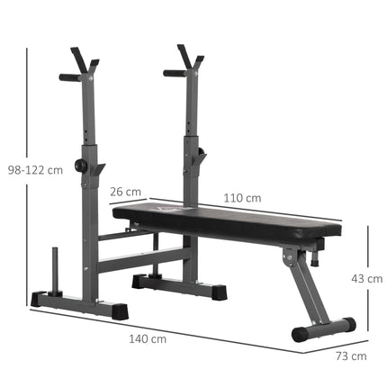 Adjustable Foldable Weight Bench with Barbell Rack & Dip Station for Home Gym - Black and Grey