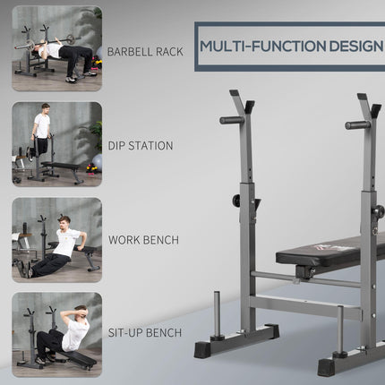 Adjustable Foldable Weight Bench with Barbell Rack & Dip Station for Home Gym - Black and Grey