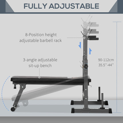 Adjustable Foldable Weight Bench with Barbell Rack & Dip Station for Home Gym - Black and Grey