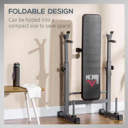 Adjustable Foldable Weight Bench with Barbell Rack & Dip Station for Home Gym - Black and Grey
