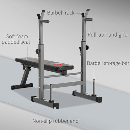 Adjustable Foldable Weight Bench with Barbell Rack & Dip Station for Home Gym - Black and Grey