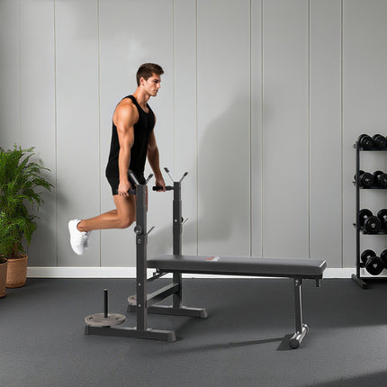 Adjustable Foldable Weight Bench with Barbell Rack & Dip Station for Home Gym - Black and Grey