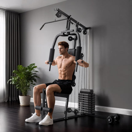 Multifunction Home Gym Machine with 45kg Weight Stack for Strength Training - Black