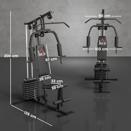 Multifunction Home Gym Machine with 45kg Weight Stack for Strength Training - Black
