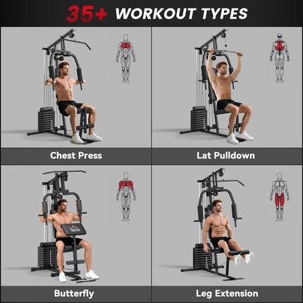 Multifunction Home Gym Machine with 45kg Weight Stack for Strength Training - Black