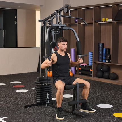 Multifunction Home Gym Machine with 45kg Weight Stack for Strength Training - Black