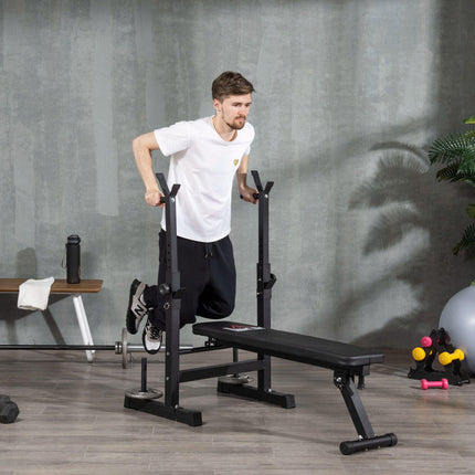 Adjustable Foldable Weight Bench with Barbell Rack - Black