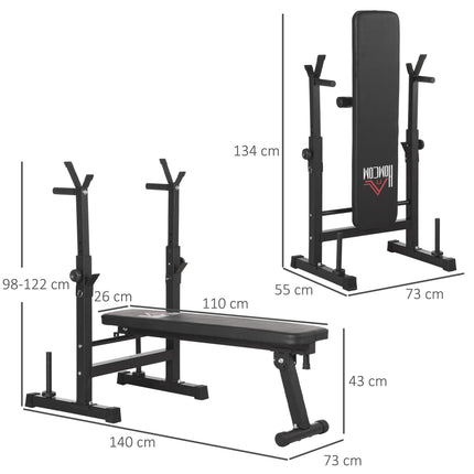 Adjustable Foldable Weight Bench with Barbell Rack - Black