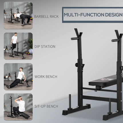 Adjustable Foldable Weight Bench with Barbell Rack - Black