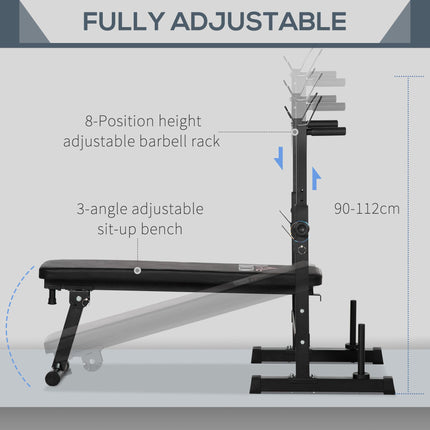Adjustable Foldable Weight Bench with Barbell Rack - Black
