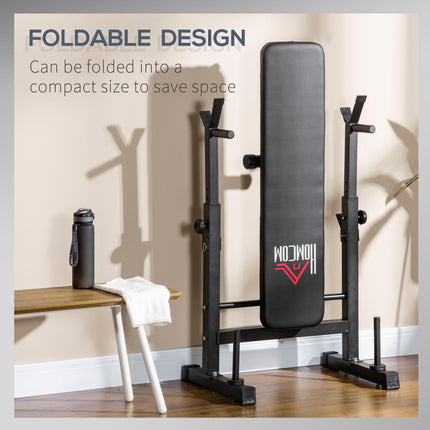 Adjustable Foldable Weight Bench with Barbell Rack - Black