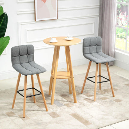 Set of 2 Armless Button-Tufted Counter Height Bar Stools with Wood Legs & Footrest - Grey