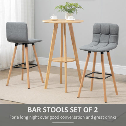 Set of 2 Armless Button-Tufted Counter Height Bar Stools with Wood Legs & Footrest - Grey