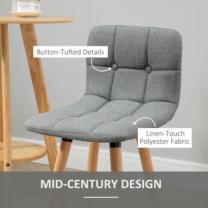 Set of 2 Armless Button-Tufted Counter Height Bar Stools with Wood Legs & Footrest - Grey