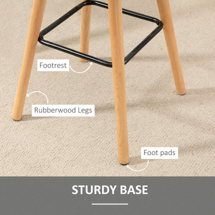 Set of 2 Armless Button-Tufted Counter Height Bar Stools with Wood Legs & Footrest - Grey