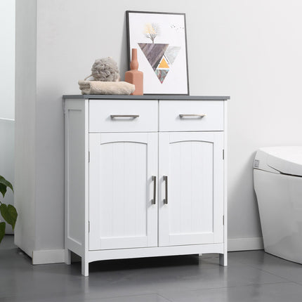 Freestanding Wooden Bathroom Floor Cabinet with Adjustable Shelf and Drawers - White