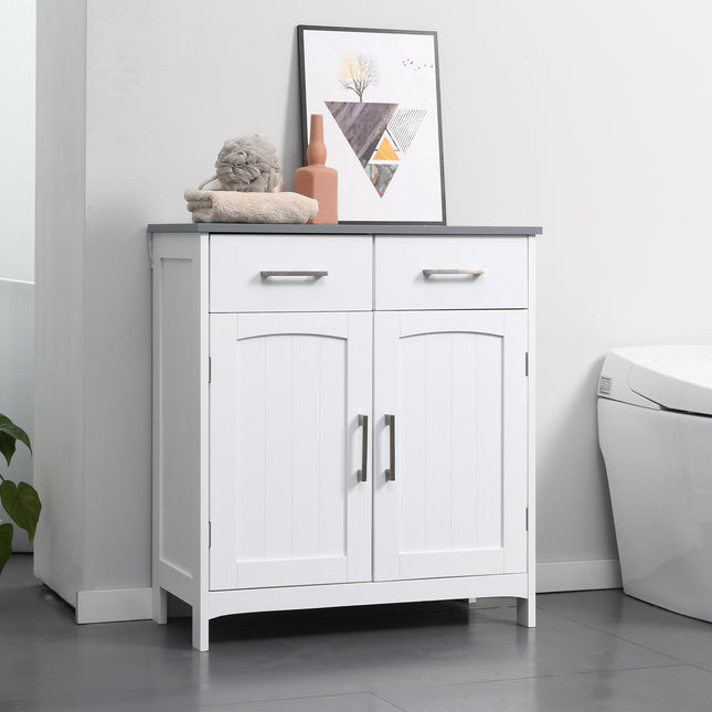 Freestanding Wooden Bathroom Floor Cabinet with Adjustable Shelf and Drawers - White