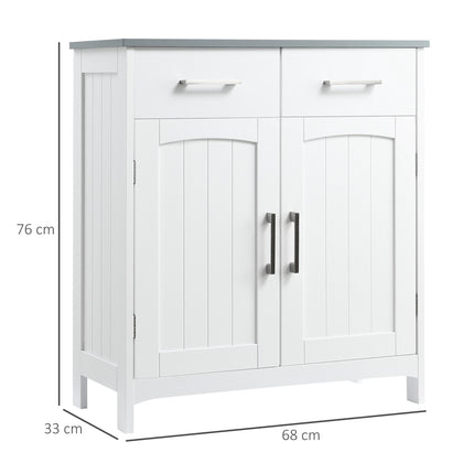 Freestanding Wooden Bathroom Floor Cabinet with Adjustable Shelf and Drawers - White
