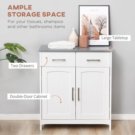 Freestanding Wooden Bathroom Floor Cabinet with Adjustable Shelf and Drawers - White