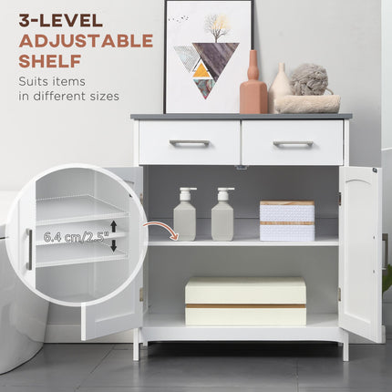 Freestanding Wooden Bathroom Floor Cabinet with Adjustable Shelf and Drawers - White