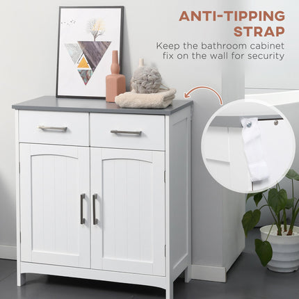 Freestanding Wooden Bathroom Floor Cabinet with Adjustable Shelf and Drawers - White