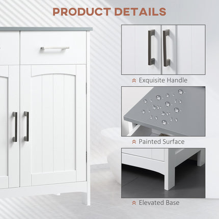 Freestanding Wooden Bathroom Floor Cabinet with Adjustable Shelf and Drawers - White