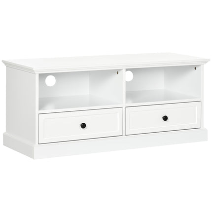 Modern TV Unit Cabinet for TVs up to 45" with Drawers, Open Shelves & Cable Holes - White
