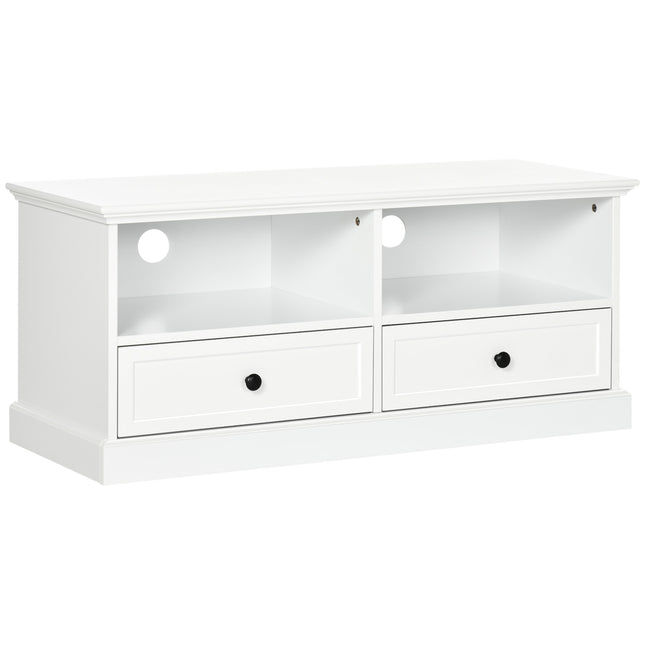Modern TV Unit Cabinet for TVs up to 45" with Drawers, Open Shelves & Cable Holes - White