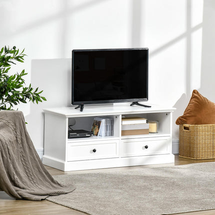 Modern TV Unit Cabinet for TVs up to 45" with Drawers, Open Shelves & Cable Holes - White